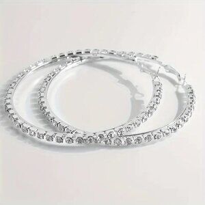 Exaggerated Full Rhinestone Decor Hoop Earrings, Large Size Circle Hoop Earrings